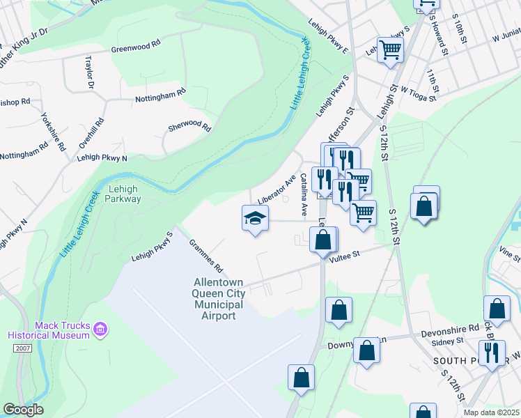 map of restaurants, bars, coffee shops, grocery stores, and more near 1813 17th Street Southwest in Allentown