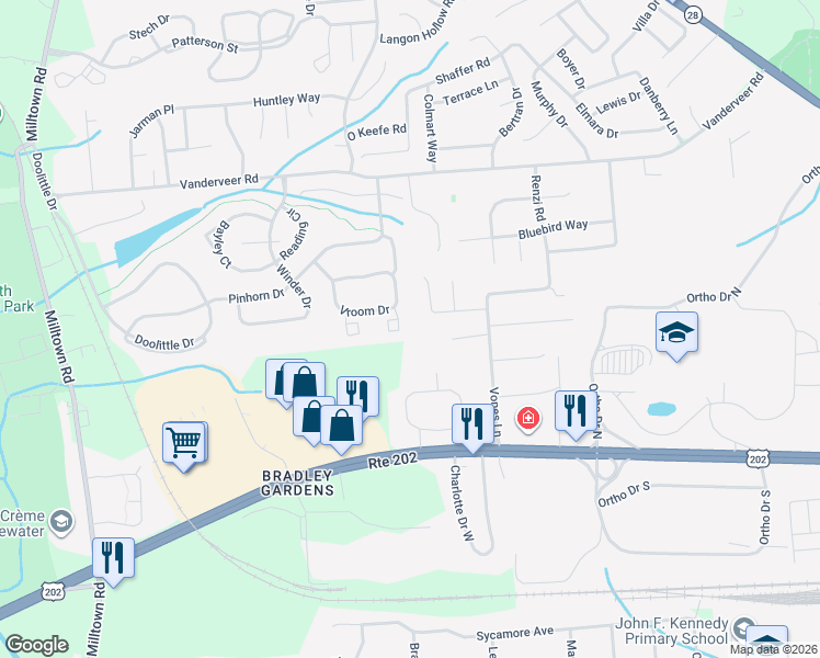 map of restaurants, bars, coffee shops, grocery stores, and more near 2804 Packer Court in Bridgewater Township