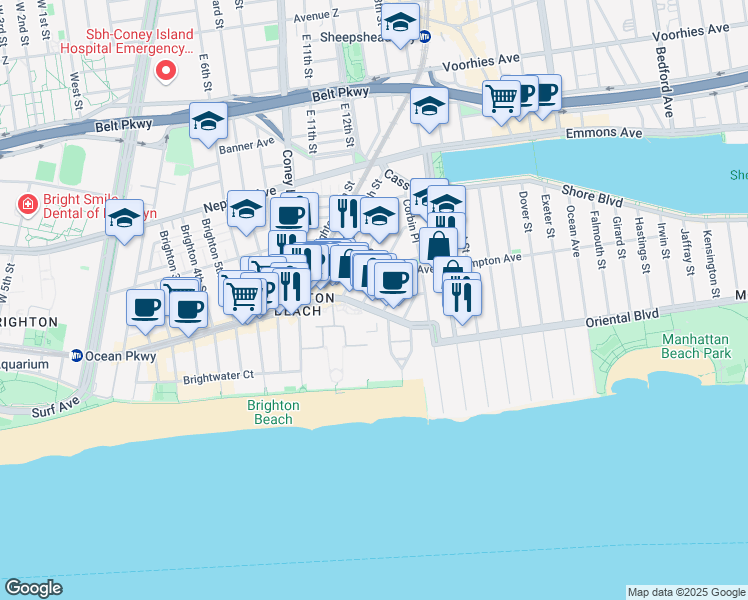 map of restaurants, bars, coffee shops, grocery stores, and more near 3086 Brighton 14th Street in Brooklyn