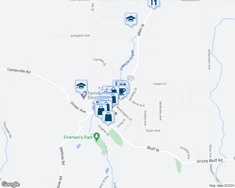map of restaurants, bars, coffee shops, grocery stores, and more near 557 Shaw Avenue in Ferndale
