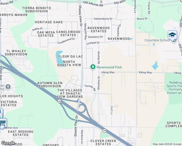 map of restaurants, bars, coffee shops, grocery stores, and more near 2022 Charade Way in Redding