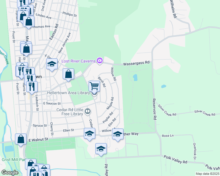 map of restaurants, bars, coffee shops, grocery stores, and more near 457 Maple Road in Hellertown