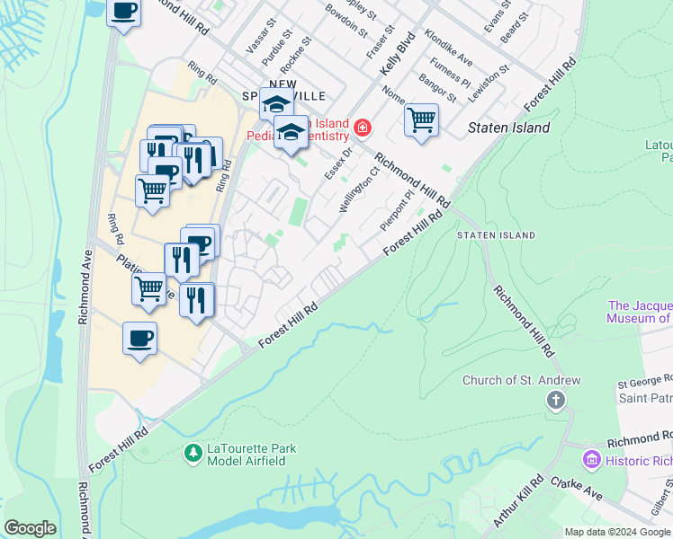 map of restaurants, bars, coffee shops, grocery stores, and more near 75 Stone Lane in Staten Island