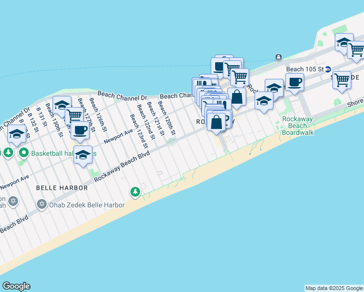 map of restaurants, bars, coffee shops, grocery stores, and more near 1-79 Beach 120th Street in Queens