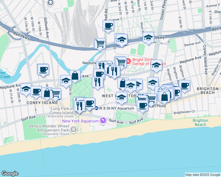 map of restaurants, bars, coffee shops, grocery stores, and more near 2940 Marsha Rapaport Way in Brooklyn