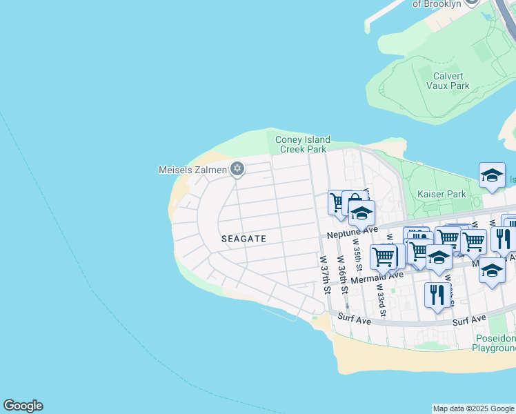 map of restaurants, bars, coffee shops, grocery stores, and more near 3829 Laurel Avenue in Brooklyn
