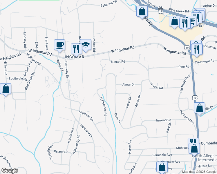 map of restaurants, bars, coffee shops, grocery stores, and more near 771 Olive Street in Pittsburgh