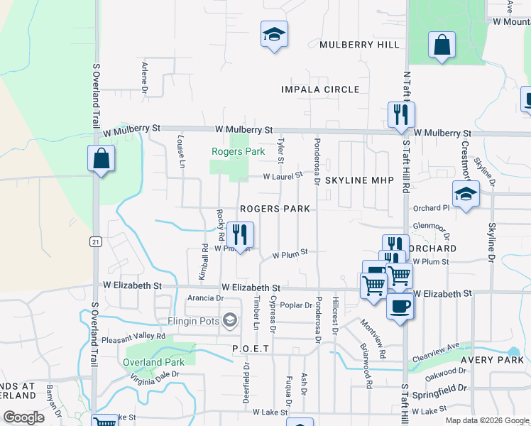 map of restaurants, bars, coffee shops, grocery stores, and more near 805 Tyler Street in Fort Collins