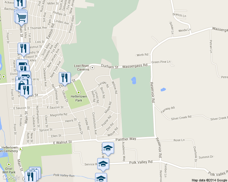 map of restaurants, bars, coffee shops, grocery stores, and more near 480 Willow Road in Hellertown