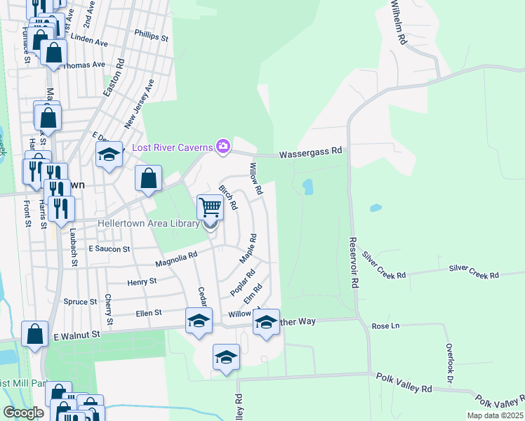 map of restaurants, bars, coffee shops, grocery stores, and more near 480 Willow Road in Hellertown