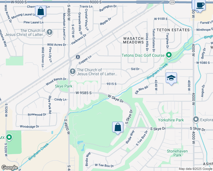 map of restaurants, bars, coffee shops, grocery stores, and more near 4565 Lennox Drive in South Jordan