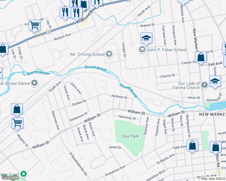 map of restaurants, bars, coffee shops, grocery stores, and more near 22 Parkside Avenue in Piscataway