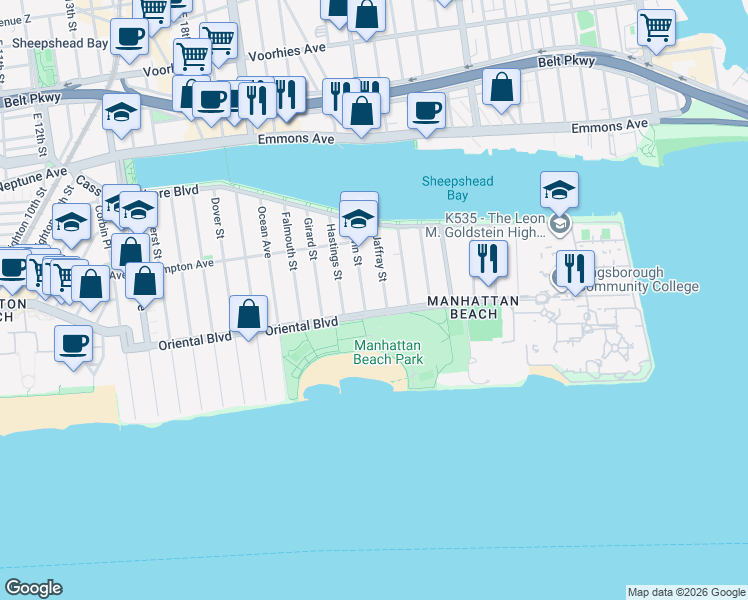 map of restaurants, bars, coffee shops, grocery stores, and more near 195 Jaffray Street in Brooklyn