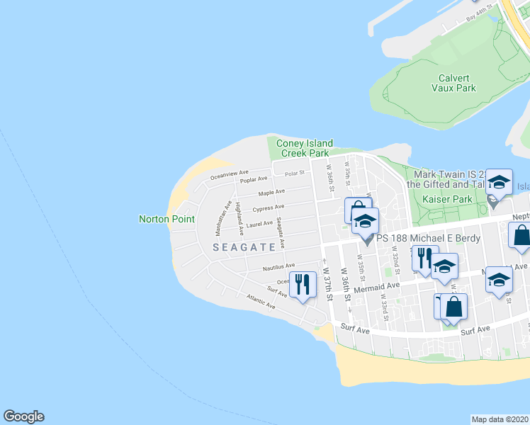 map of restaurants, bars, coffee shops, grocery stores, and more near 3829 Laurel Avenue in Brooklyn