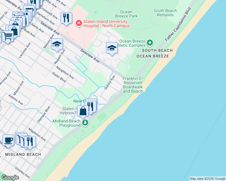 map of restaurants, bars, coffee shops, grocery stores, and more near 707 Oceanside Avenue in Staten Island