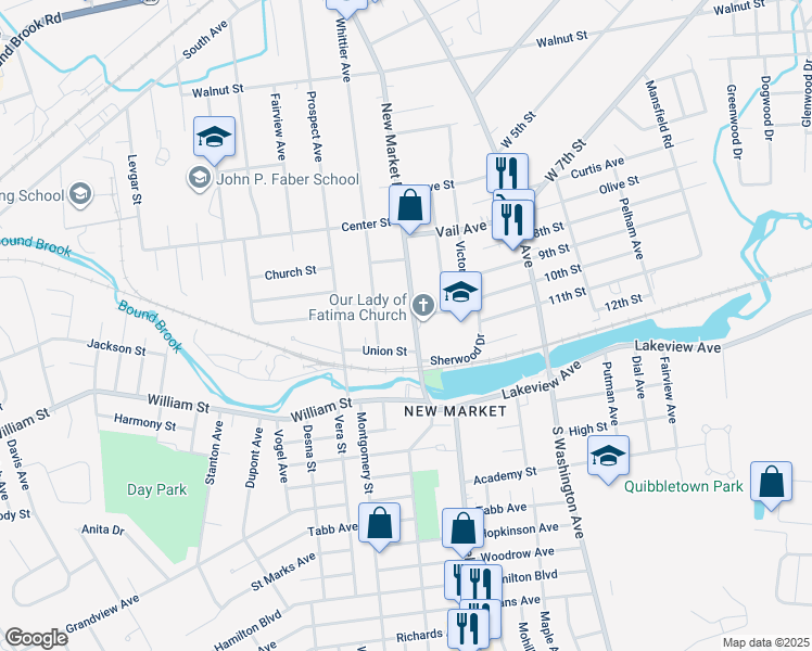 map of restaurants, bars, coffee shops, grocery stores, and more near 520 Union Street in Piscataway