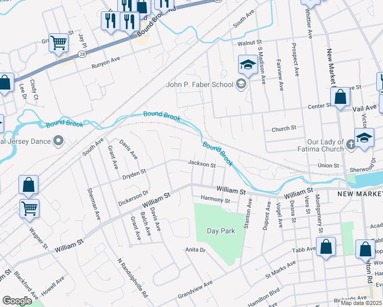 map of restaurants, bars, coffee shops, grocery stores, and more near 18 Parkside Avenue in Piscataway