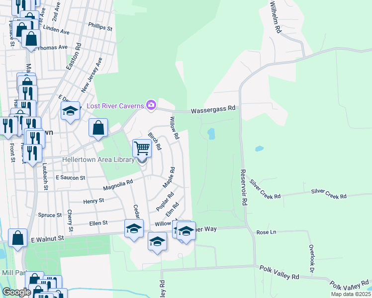 map of restaurants, bars, coffee shops, grocery stores, and more near 469 Willow Road in Hellertown