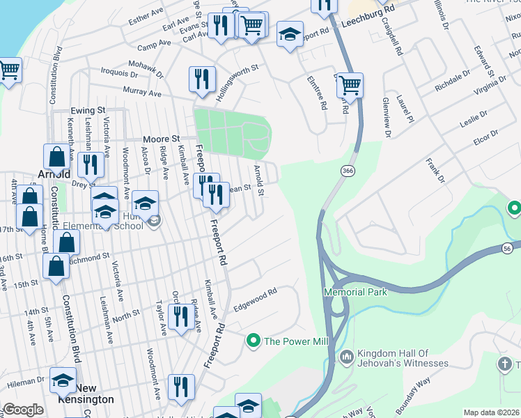 map of restaurants, bars, coffee shops, grocery stores, and more near 1071 Woodberry Road in New Kensington