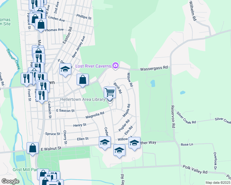 map of restaurants, bars, coffee shops, grocery stores, and more near 838 Juniper Road in Hellertown