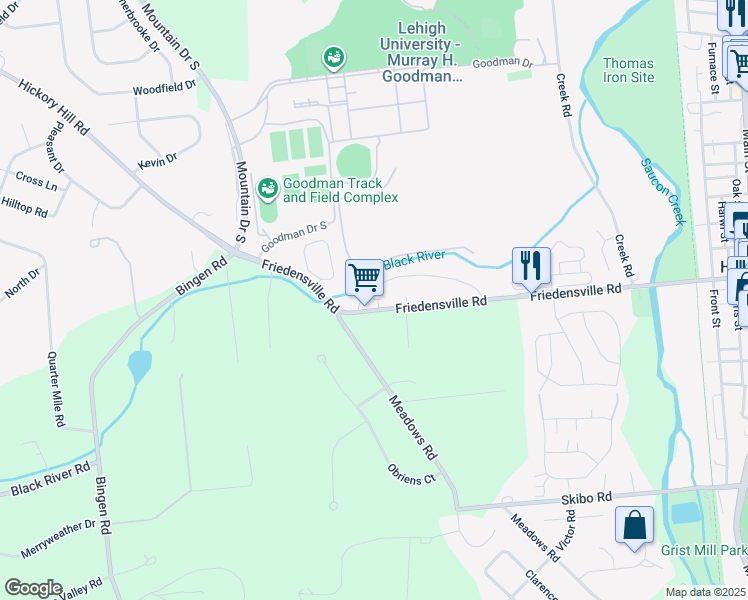 map of restaurants, bars, coffee shops, grocery stores, and more near 1105 Friedensville Road in Bethlehem