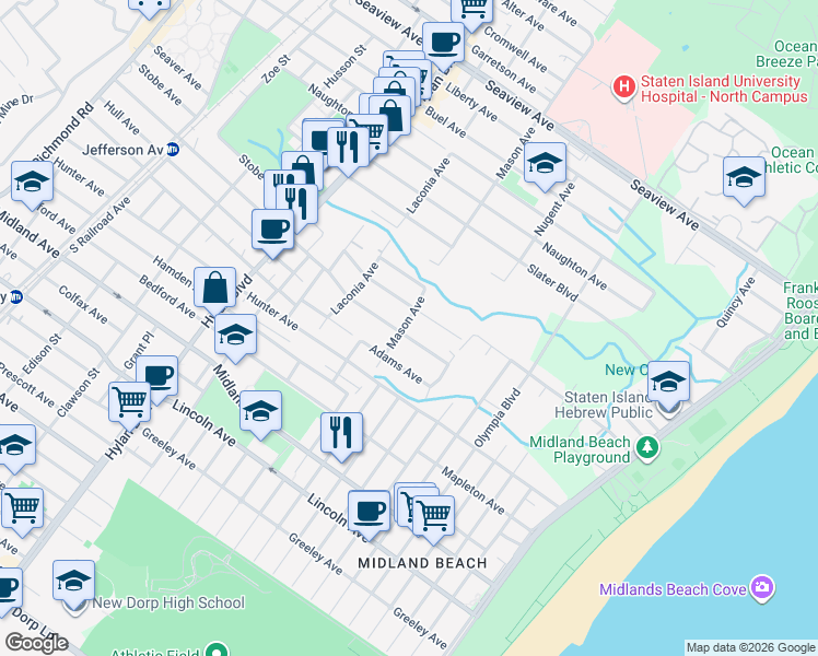 map of restaurants, bars, coffee shops, grocery stores, and more near 420 Jefferson Avenue in Staten Island