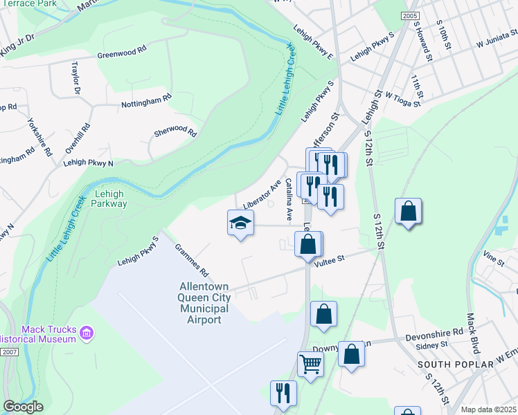 map of restaurants, bars, coffee shops, grocery stores, and more near 1813 17th Street Southwest in Allentown