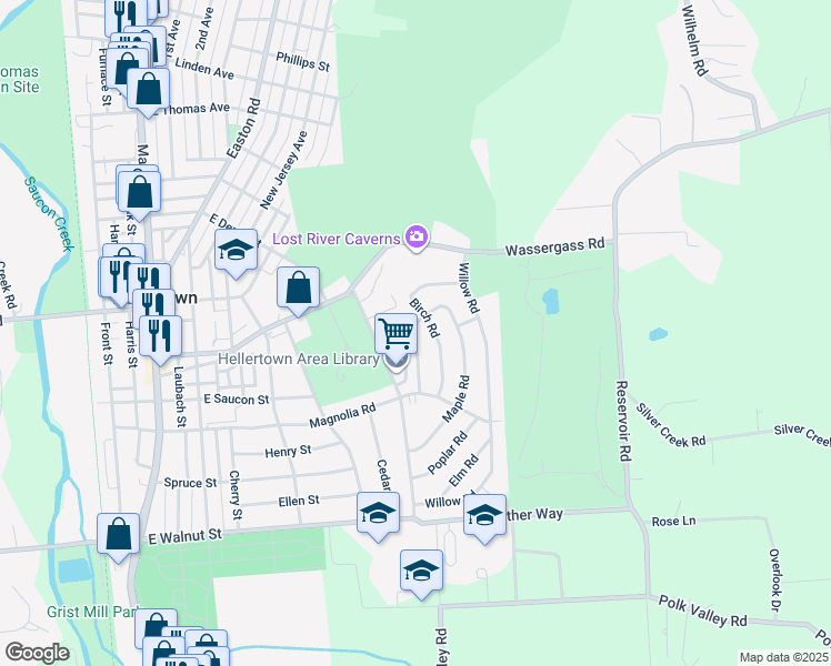 map of restaurants, bars, coffee shops, grocery stores, and more near 838 Juniper Road in Hellertown