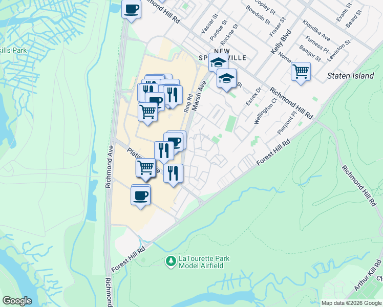 map of restaurants, bars, coffee shops, grocery stores, and more near 26 Windham Loop in Staten Island