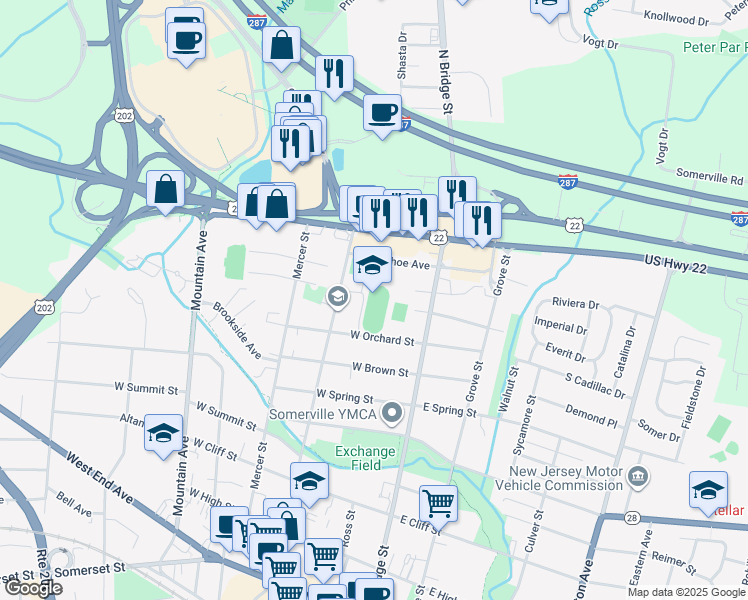 map of restaurants, bars, coffee shops, grocery stores, and more near 222 Davenport Street in Somerville