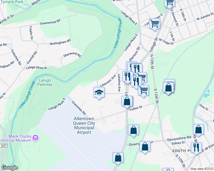 map of restaurants, bars, coffee shops, grocery stores, and more near 1813 17th Street Southwest in Allentown