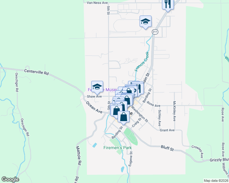 map of restaurants, bars, coffee shops, grocery stores, and more near in Ferndale