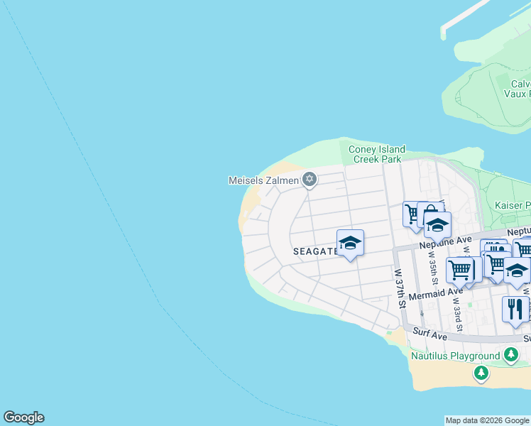 map of restaurants, bars, coffee shops, grocery stores, and more near 4919 Beach 49th Street in Brooklyn