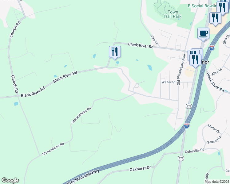 map of restaurants, bars, coffee shops, grocery stores, and more near 1300 Stonesthrow Road in Bethlehem