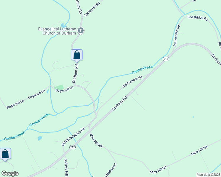 map of restaurants, bars, coffee shops, grocery stores, and more near 245 Old Furnace Road in Riegelsville