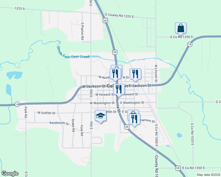 map of restaurants, bars, coffee shops, grocery stores, and more near 130 West Howard Street in Galveston
