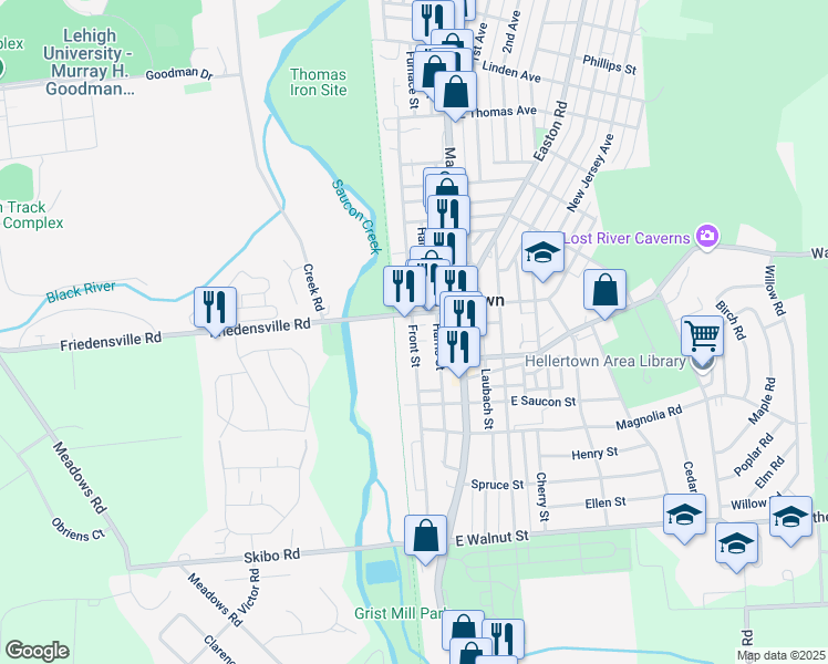 map of restaurants, bars, coffee shops, grocery stores, and more near 678 Front Street in Hellertown