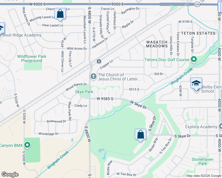 map of restaurants, bars, coffee shops, grocery stores, and more near 9549 Kilmuir Circle in South Jordan