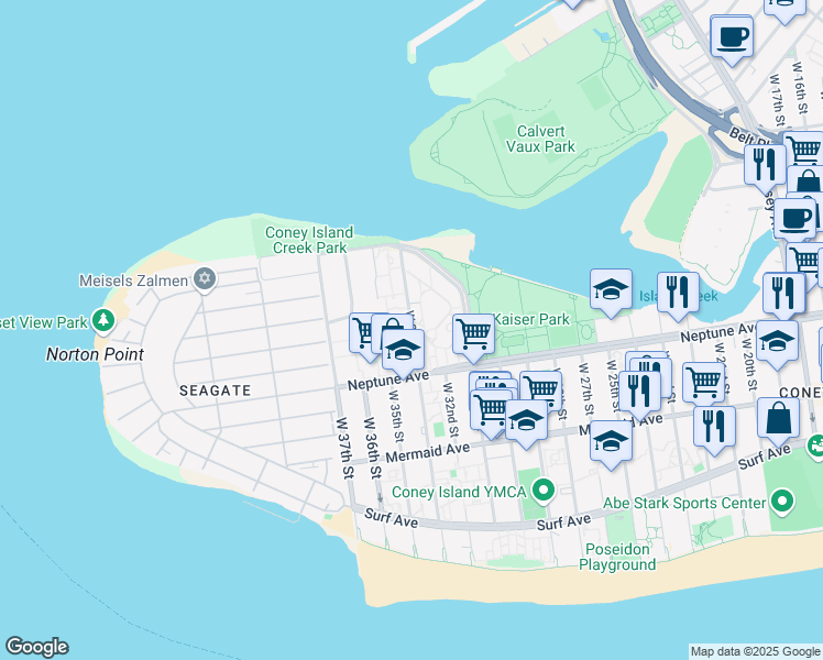map of restaurants, bars, coffee shops, grocery stores, and more near 3521 Neptune Avenue in Brooklyn