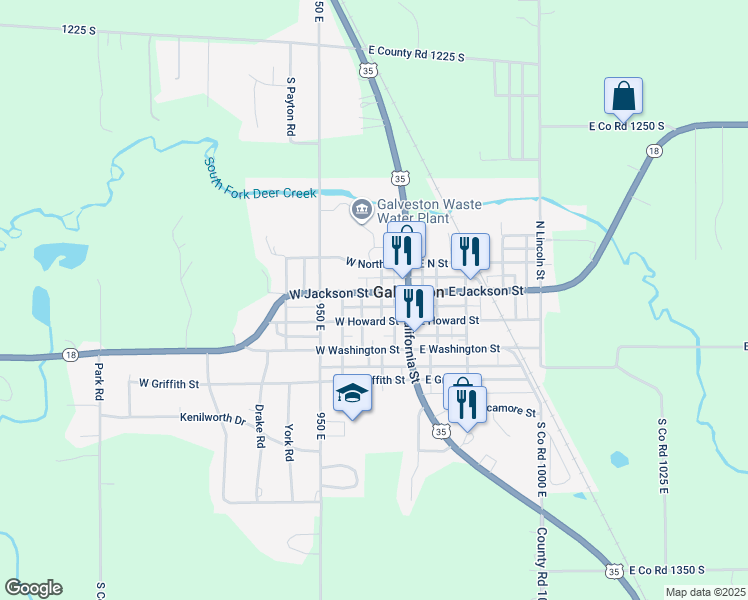map of restaurants, bars, coffee shops, grocery stores, and more near 130 West Howard Street in Galveston