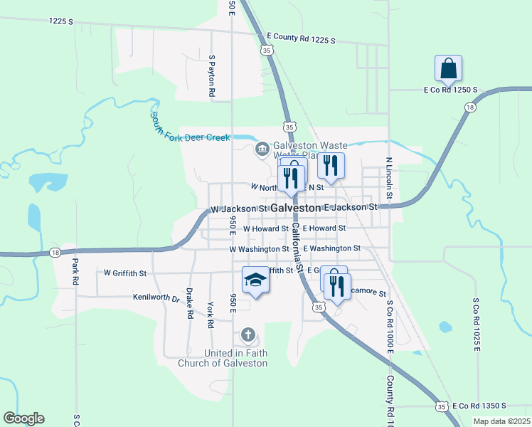 map of restaurants, bars, coffee shops, grocery stores, and more near 130 West Howard Street in Galveston
