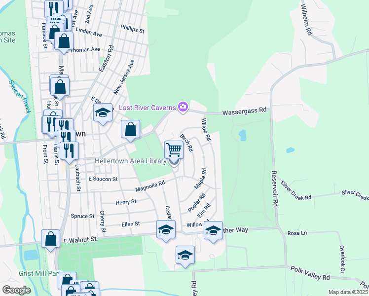 map of restaurants, bars, coffee shops, grocery stores, and more near 844 Juniper Road in Hellertown