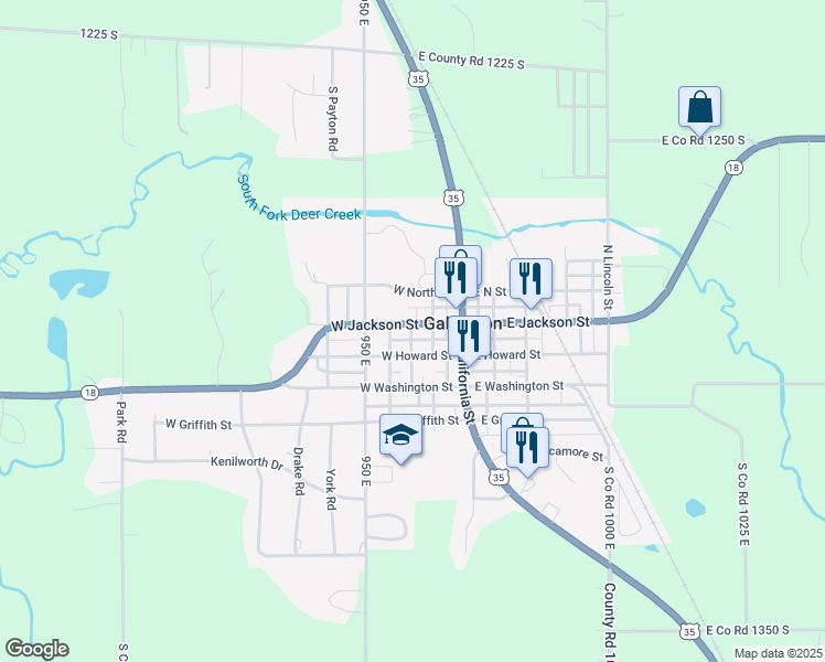map of restaurants, bars, coffee shops, grocery stores, and more near 130 West Howard Street in Galveston