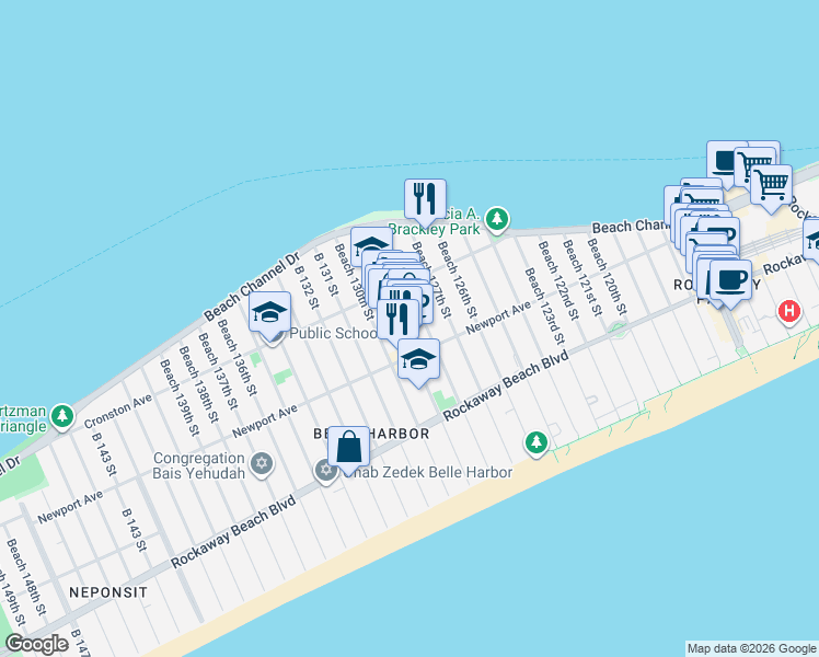 map of restaurants, bars, coffee shops, grocery stores, and more near 129-10 Newport Avenue in Queens