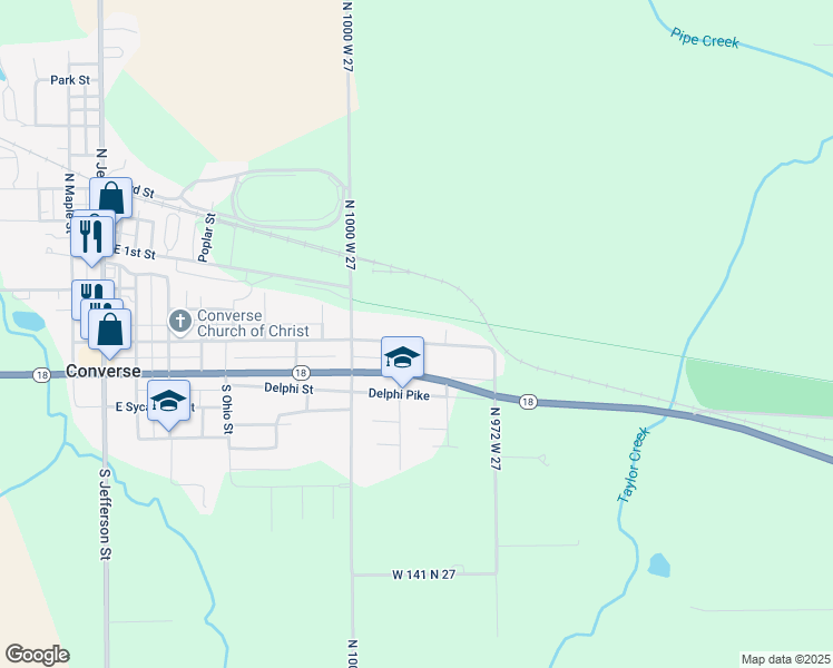 map of restaurants, bars, coffee shops, grocery stores, and more near 1004 East Wabash Street in Converse