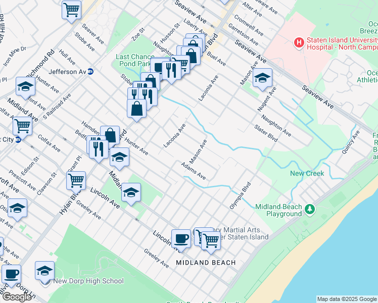 map of restaurants, bars, coffee shops, grocery stores, and more near 395 Jefferson Avenue in Staten Island