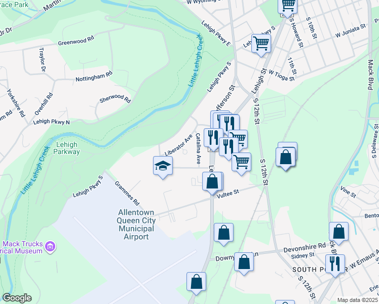 map of restaurants, bars, coffee shops, grocery stores, and more near 1526 Liberator Avenue in Allentown