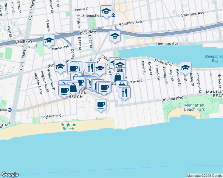 map of restaurants, bars, coffee shops, grocery stores, and more near 150 Corbin Place in Brooklyn