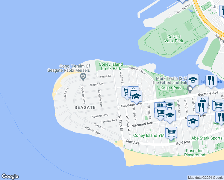 map of restaurants, bars, coffee shops, grocery stores, and more near 3714 Laurel Avenue in Brooklyn