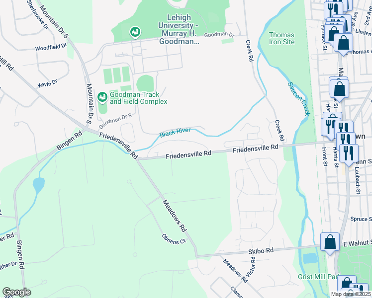map of restaurants, bars, coffee shops, grocery stores, and more near 1804 Friedensville Road in Bethlehem